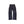 A pair of dark indigo denim jeans laid flat against a solid white background.