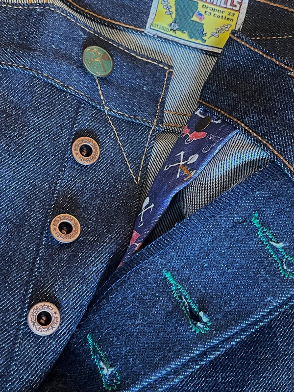 Chelsea Vidalia Mills 14 oz Indigo Selvedge(last of the dark blue indigo run)